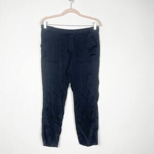 2/$30 ZARA Crop Satin Jogger Pants Small Black Zip-Fly Lightweight #5638